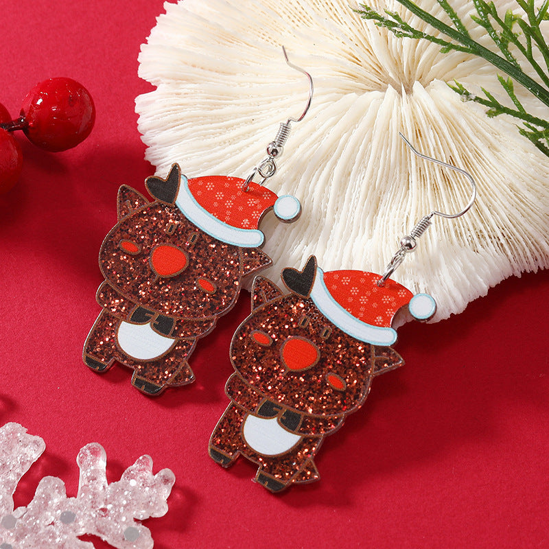 Wholesale Acrylic earrings with Santa hat  elk and dinosaur prints
